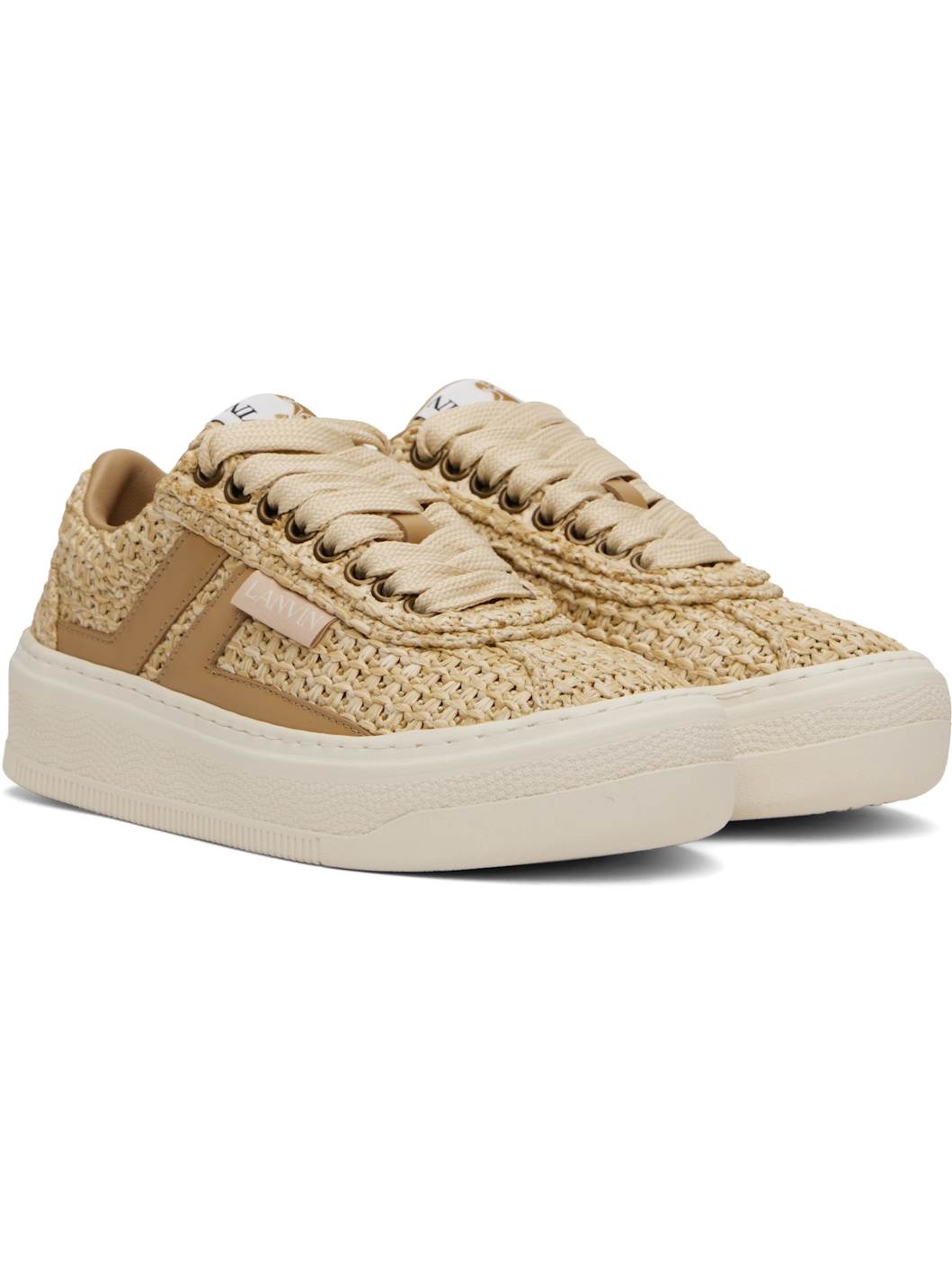 Natural 'Lanvin' Cash Raffia Sneakers - 4