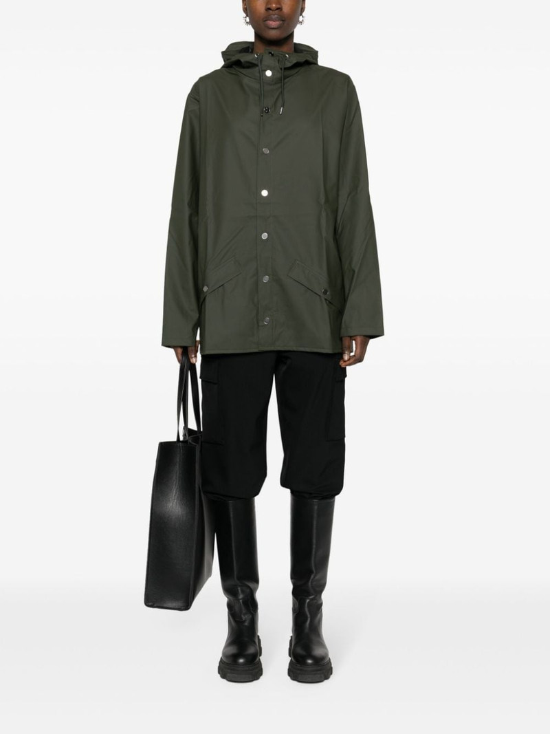 RAINS drawstring-hood buttoned rain jacket outlook