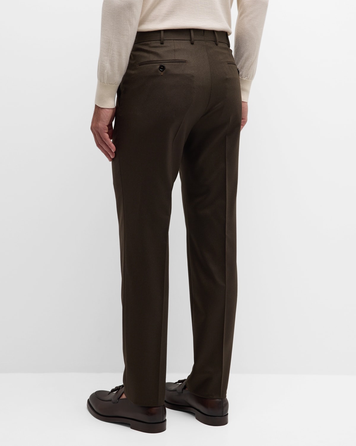 Men's Solid Pure Wool Flat-Front Pants - 4
