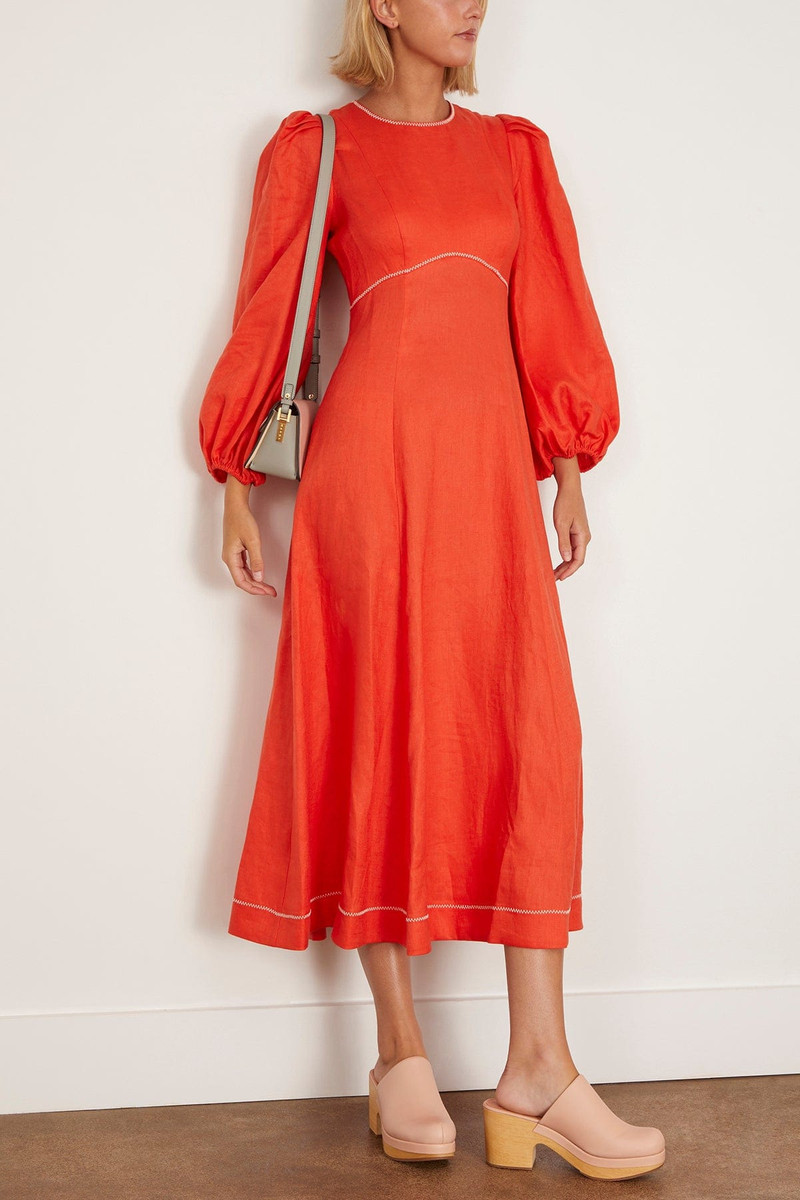 ALÉMAIS Contessa Long Sleeve Midi Dress in Tomato outlook