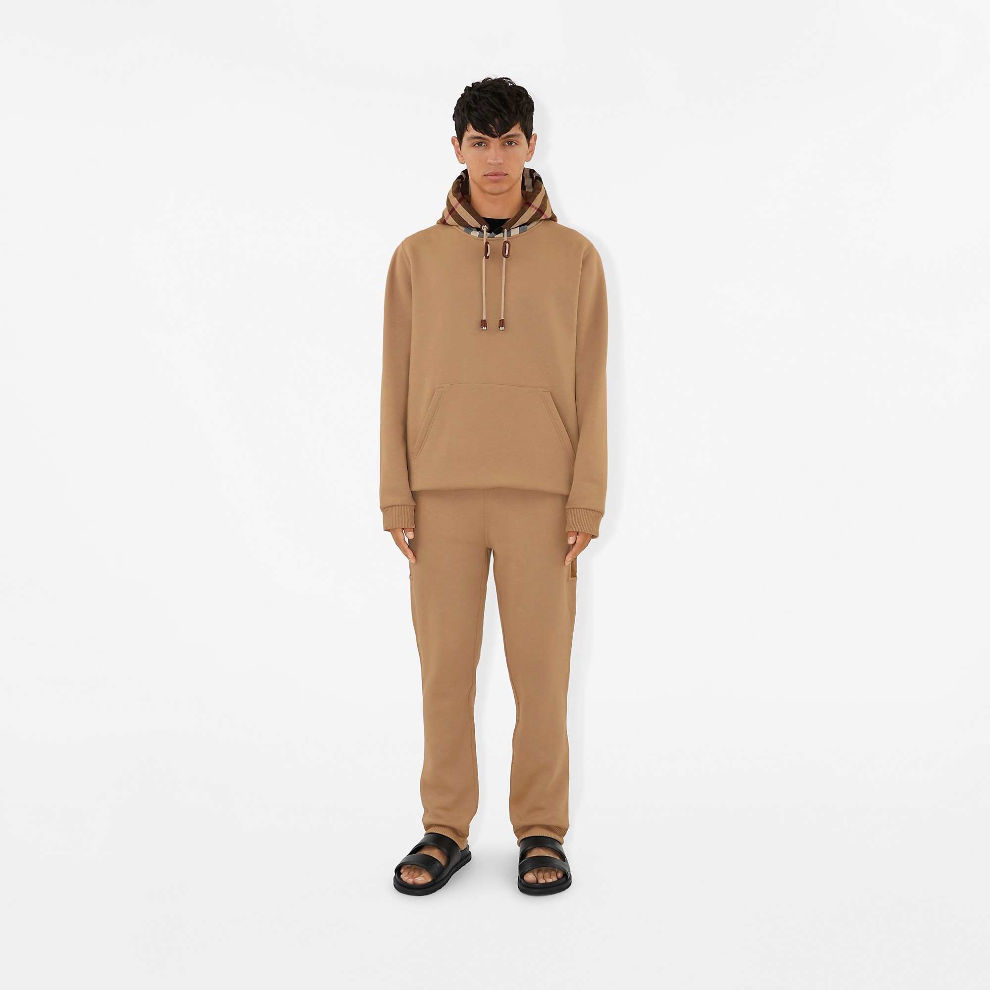 Check Panel Cotton Blend Jogging Pants - 2