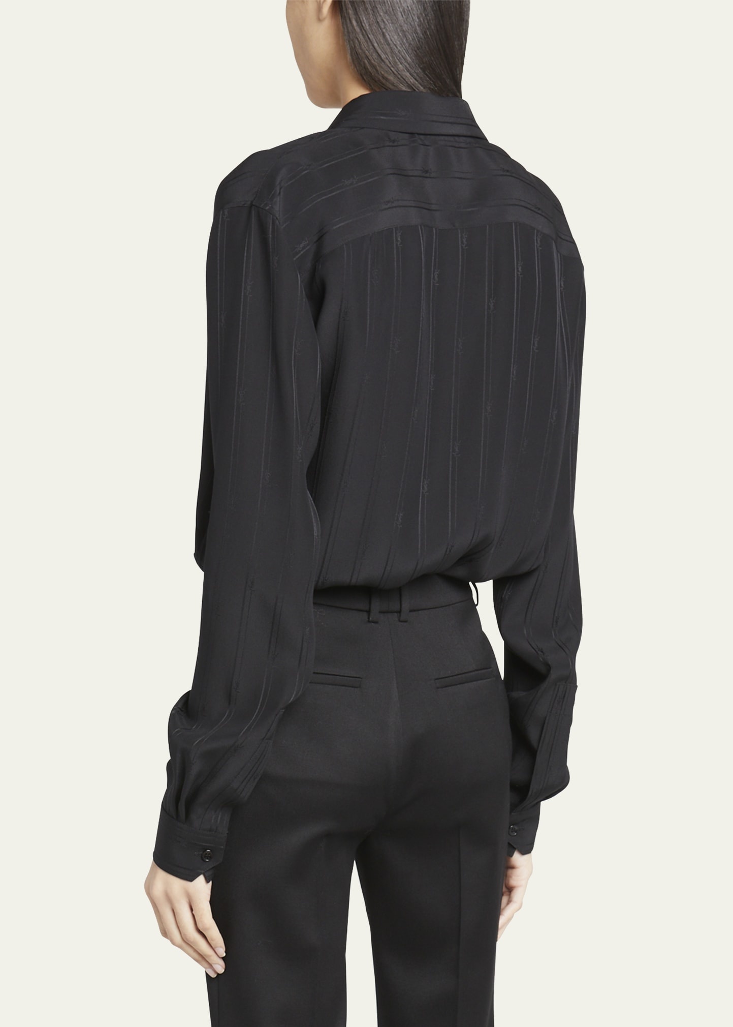Silk Button-Front Shirt with Logo Stripes - 3