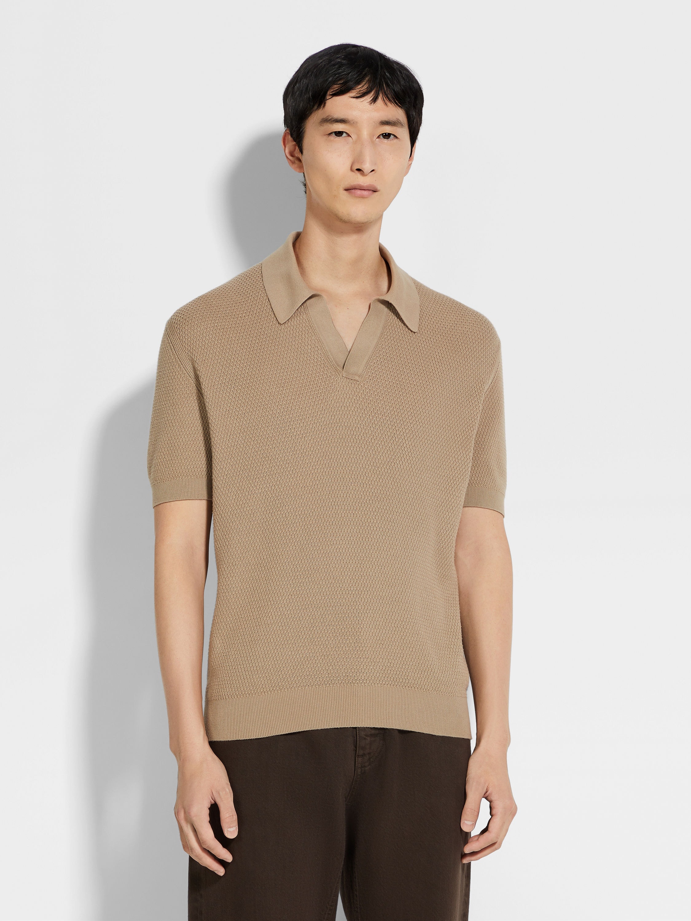 LIGHT TAUPE PREMIUM COTTON POLO SHIRT - 4
