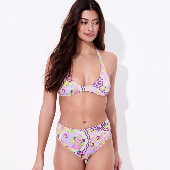 Women High-Waisted Bikini Bottom Rainbow Flowers - 2