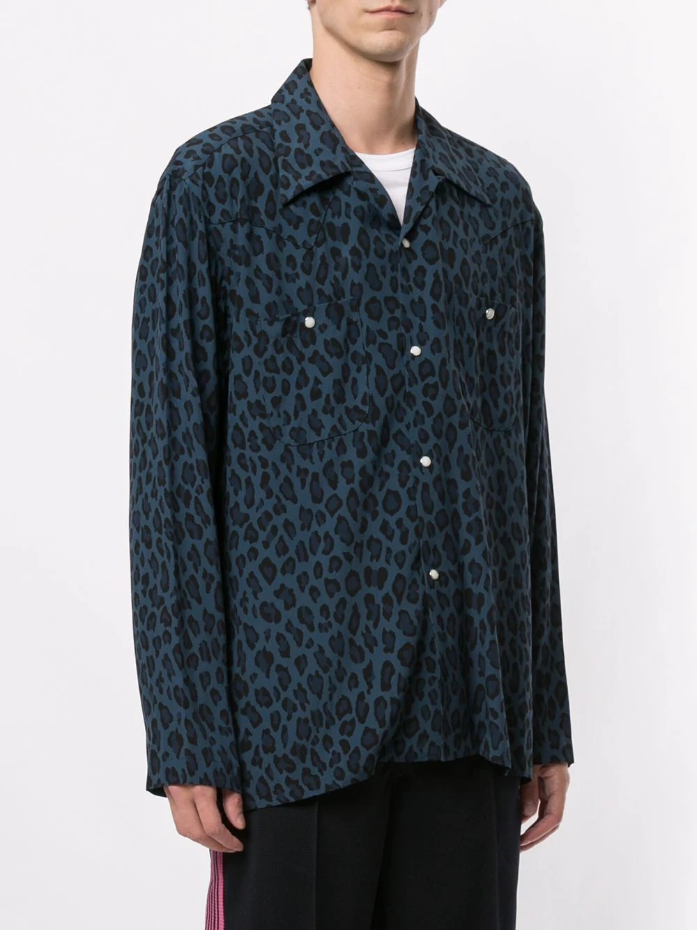 pointed collar leopard print shirt - 4