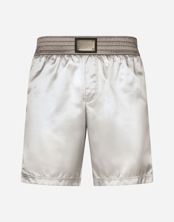 Mid-length swim trunks with bands and logo tag - 1
