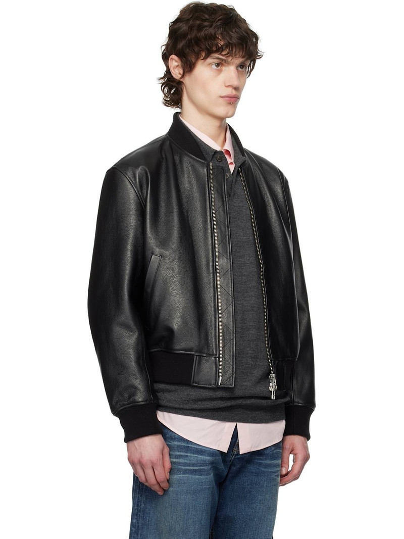 Black Grained Leather Bomber Jacket 2