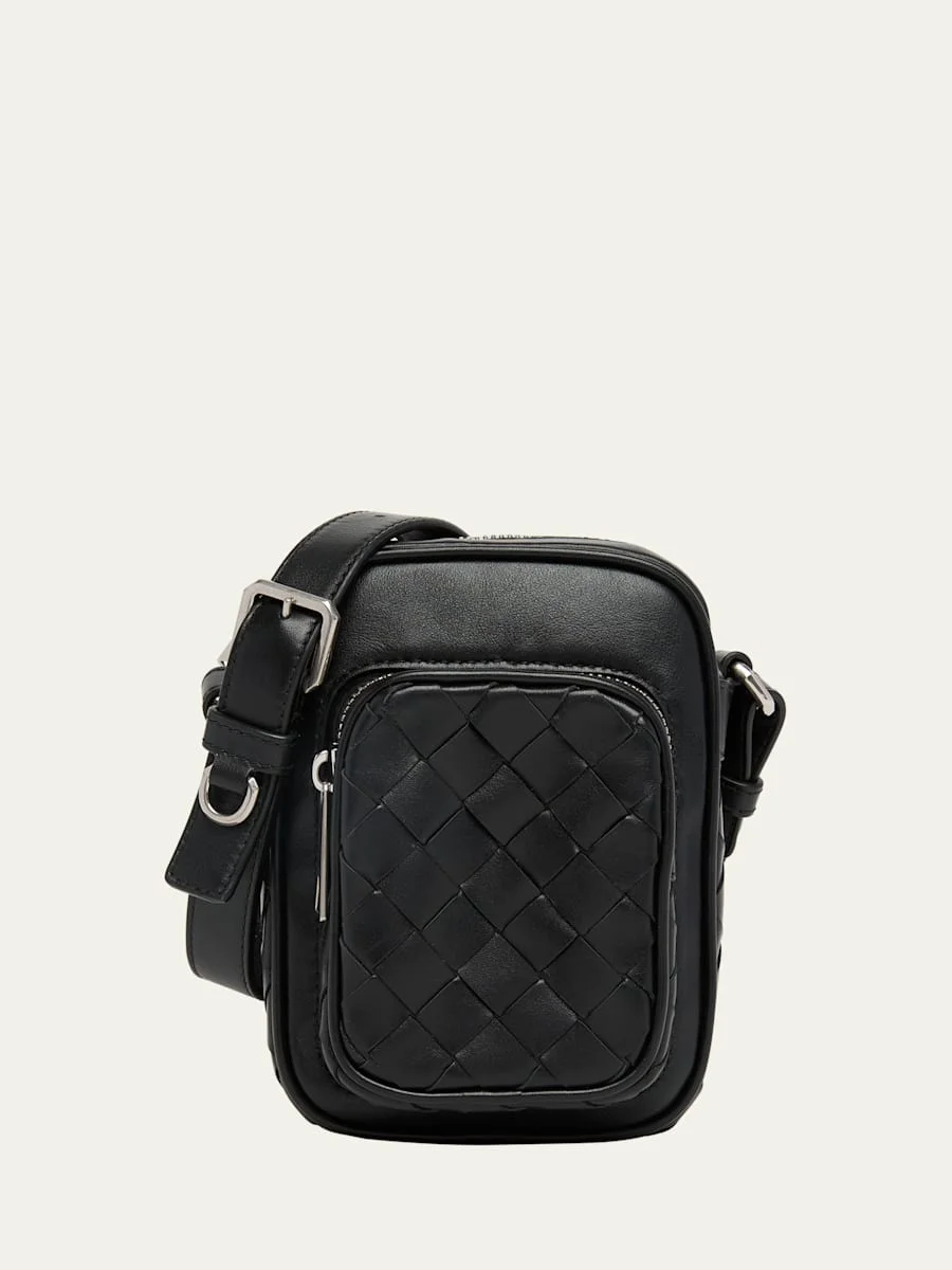 Men's Intrecciato Leather Vertical Crossbody Bag - 1
