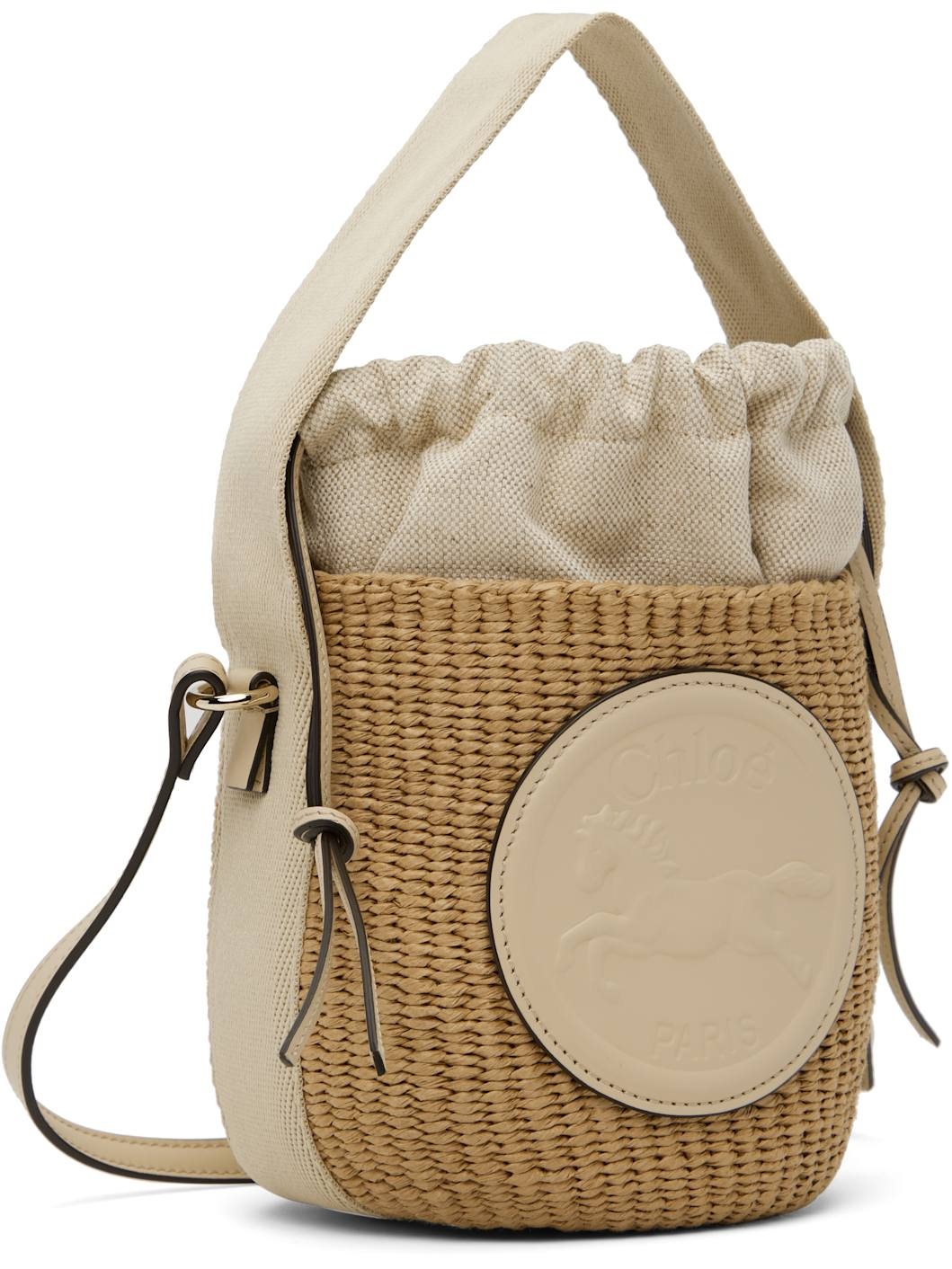 Beige Small Horse Medal Basket Bag - 2