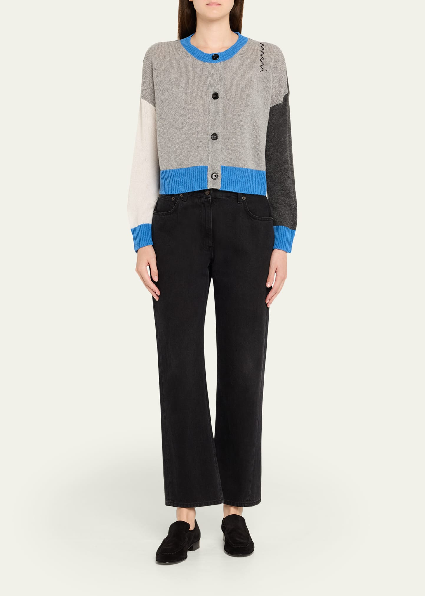 Colorblock Cashmere Crewneck Cardigan - 2