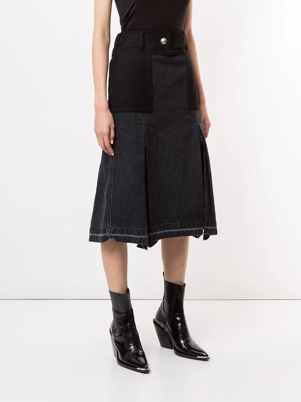 box-pleat denim panelled skirt. - 3