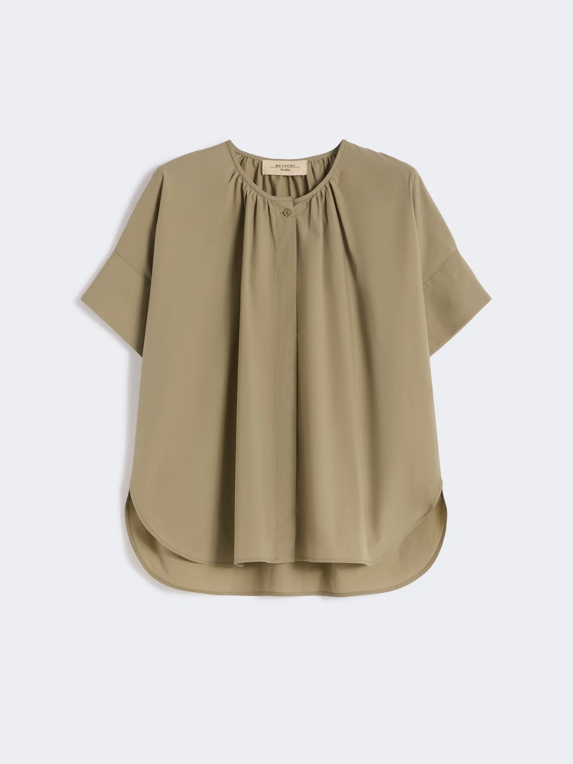Cotton poplin crew-neck shirt - OLIVE GREEN - 1