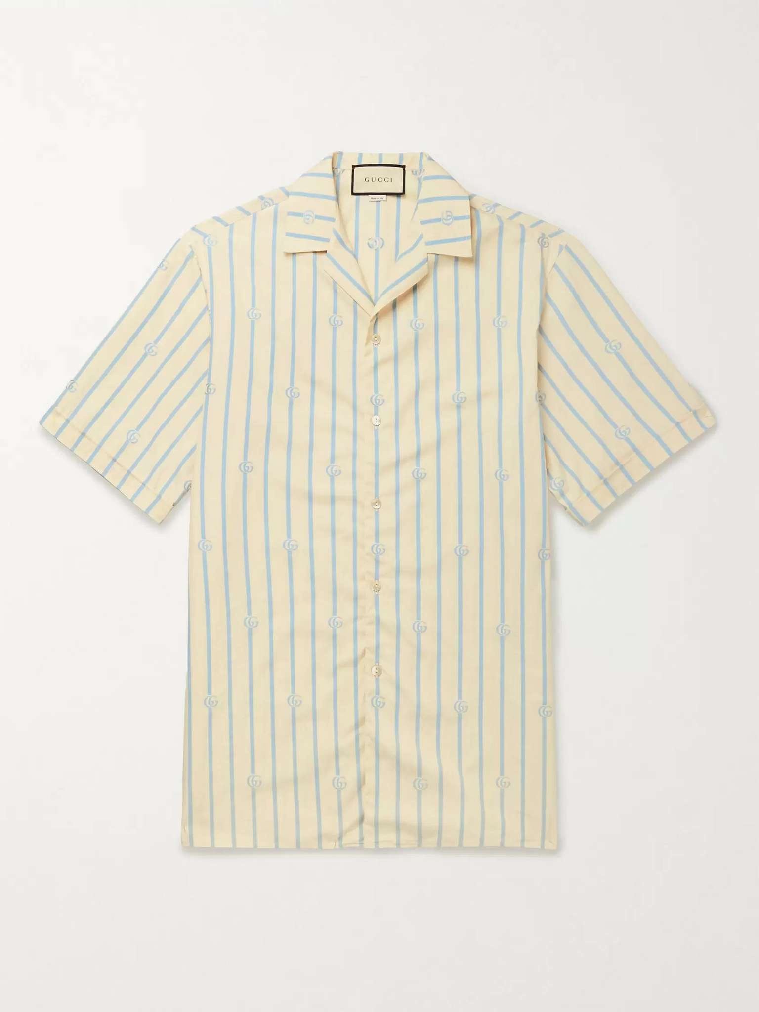 Camp-Collar Logo-Jacquard Striped Cotton-Poplin Shirt - 1