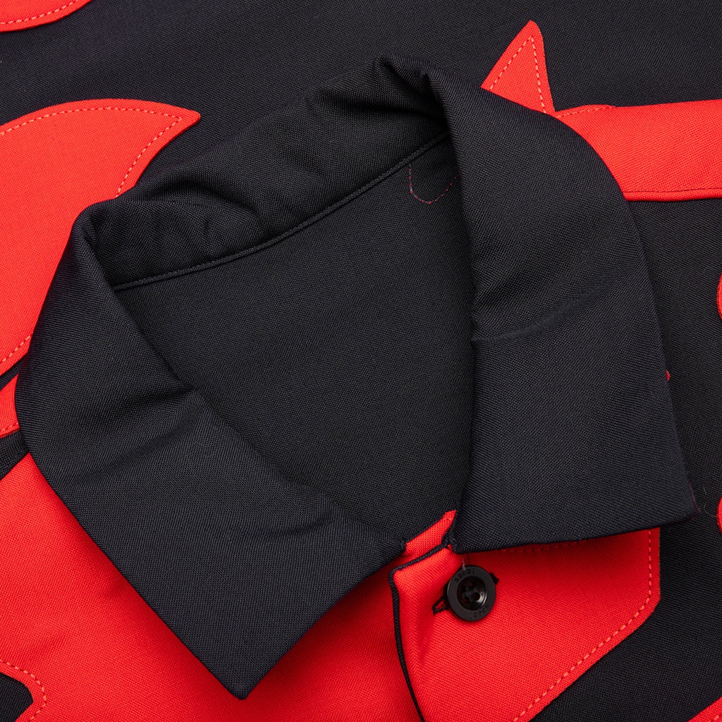 FLORAL EMBROIDERED PATCH SUITING SHIRT - NAVY/RED - 3