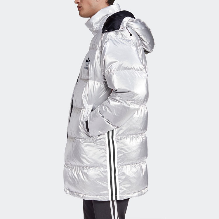 adidas originals Metal Dwn Jkt Stay Warm Diagonal zipper Sports hooded down Jacket Silver GJ6733 - 5