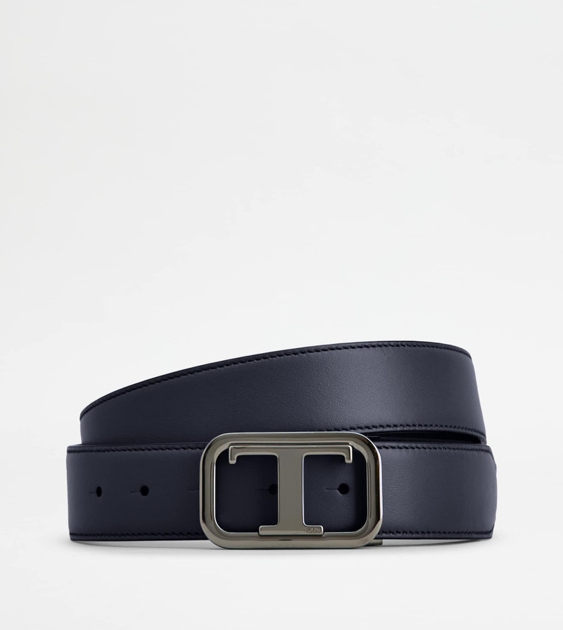 T TIMELESS ADJUSTABLE AND REVERSIBLE BELT IN LEATHER - BLUE, BLACK 1