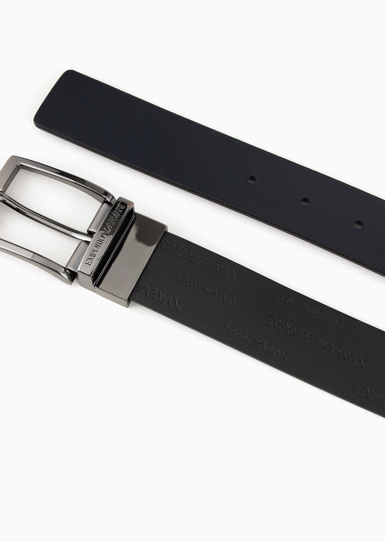 Reversible leather belt with all-over embossed lettering - 4