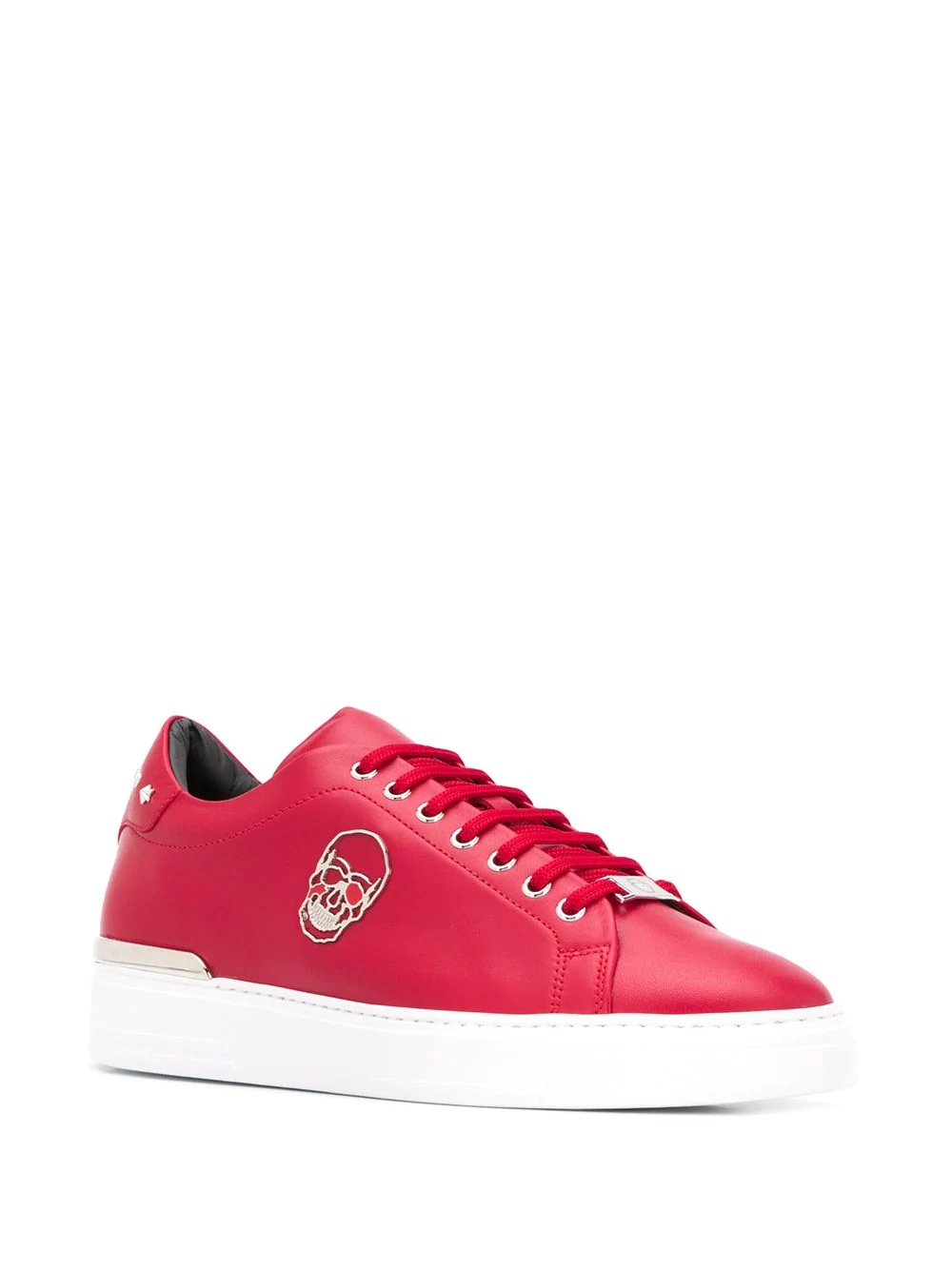 skull-appliqué leather low-top sneakers - 2