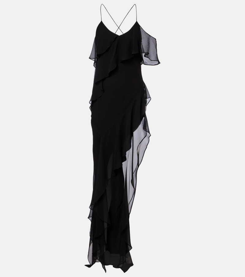 Ruffled silk chiffon maxi dress 1