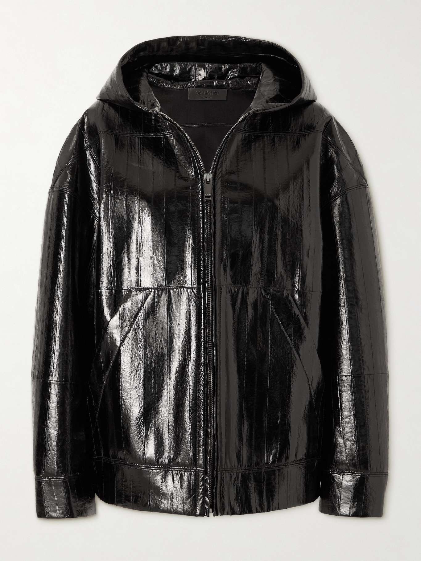 Oversized glossed-leather hooded jacket - 1