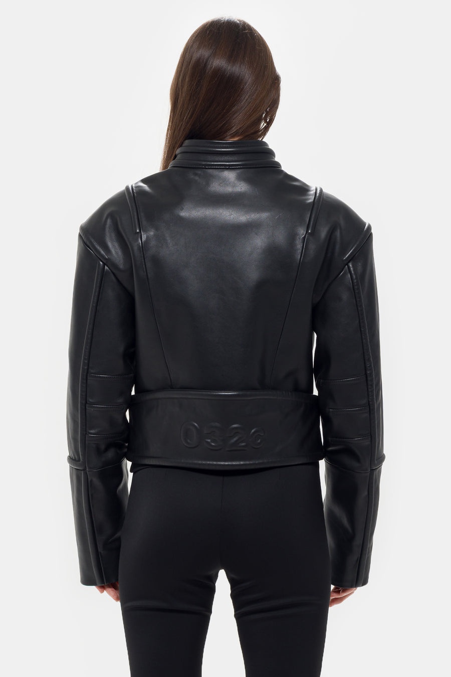 Hippolyta Guarded Leather Biker Jacket in Black - 3