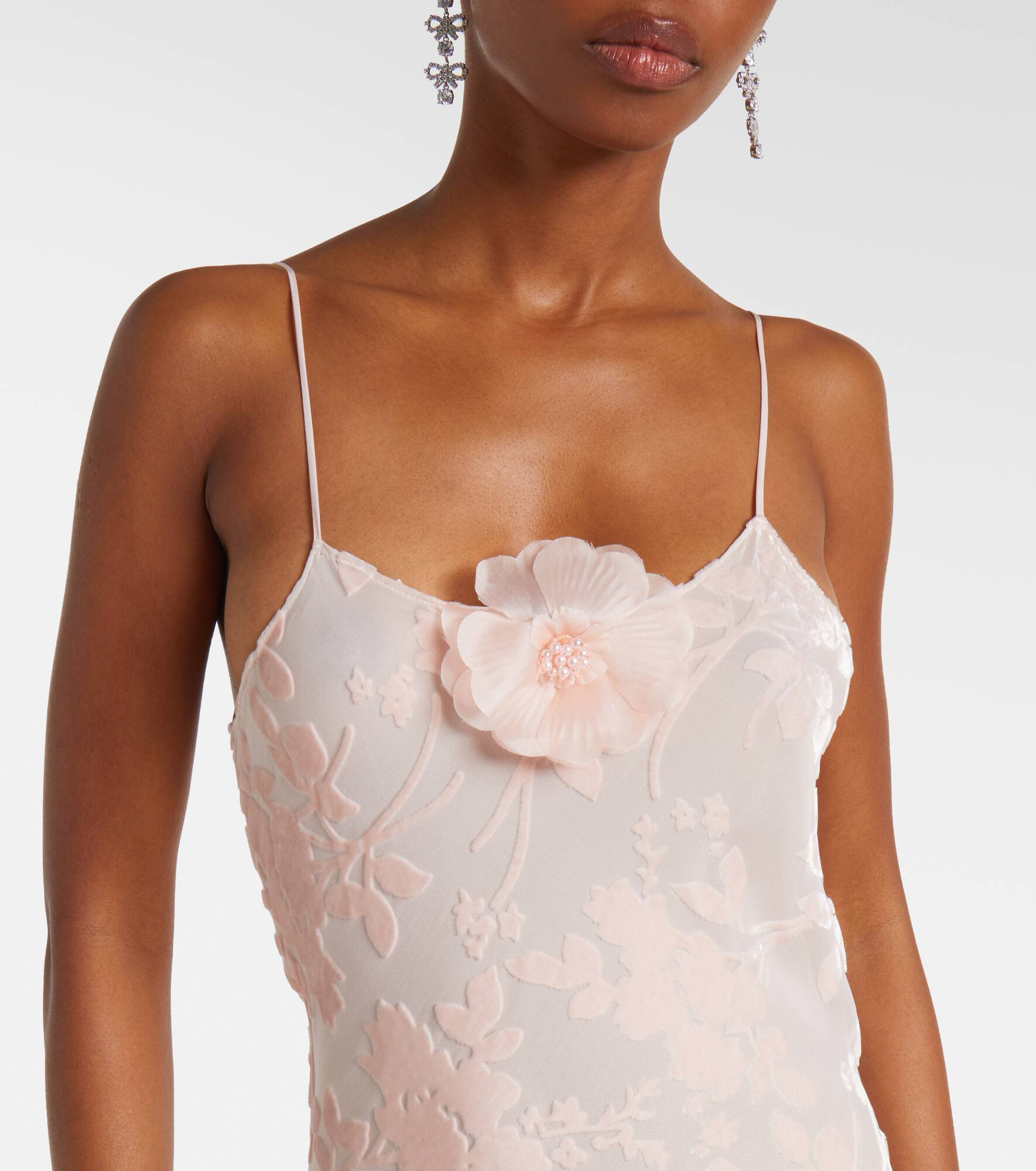 Floral-appliqué velvet slip dress - 4