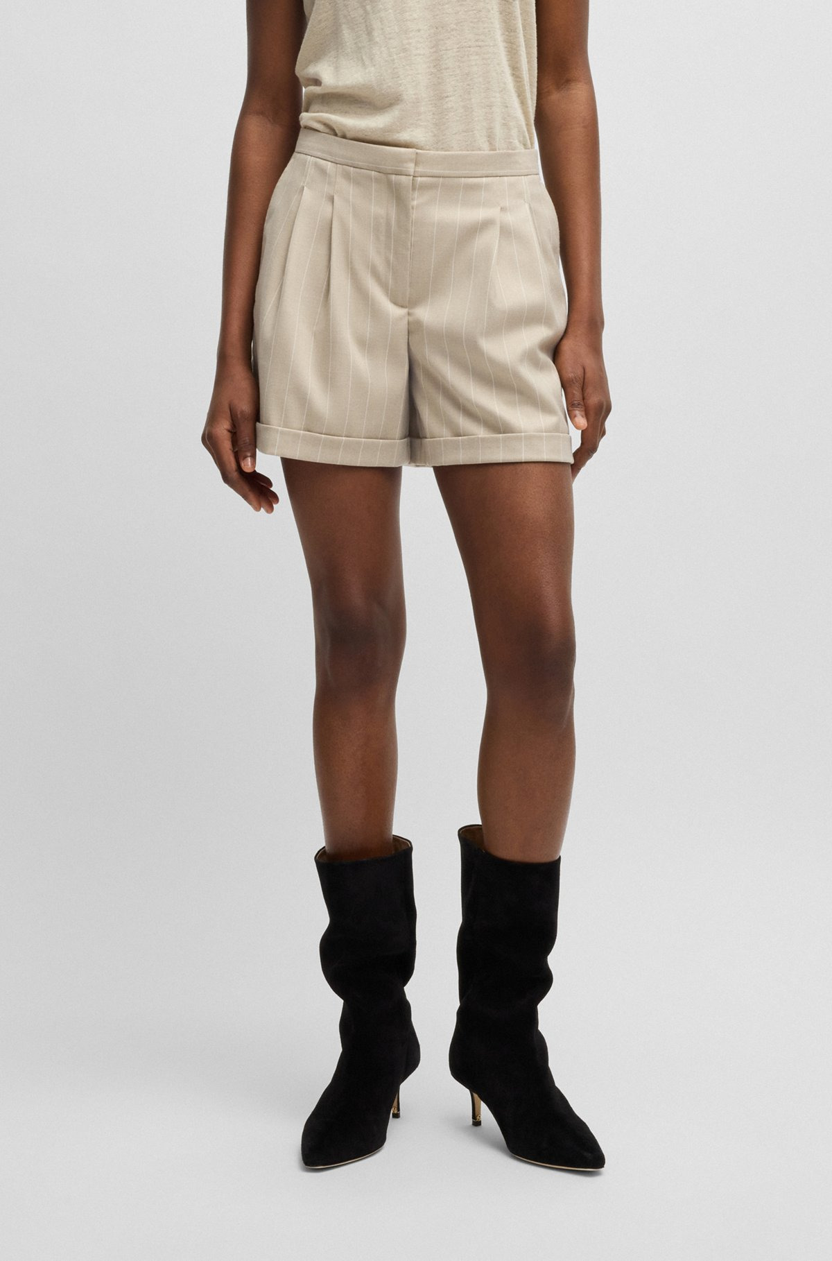 TAPERED-FIT SHORTS IN PINSTRIPE STRETCH FABRIC - 2