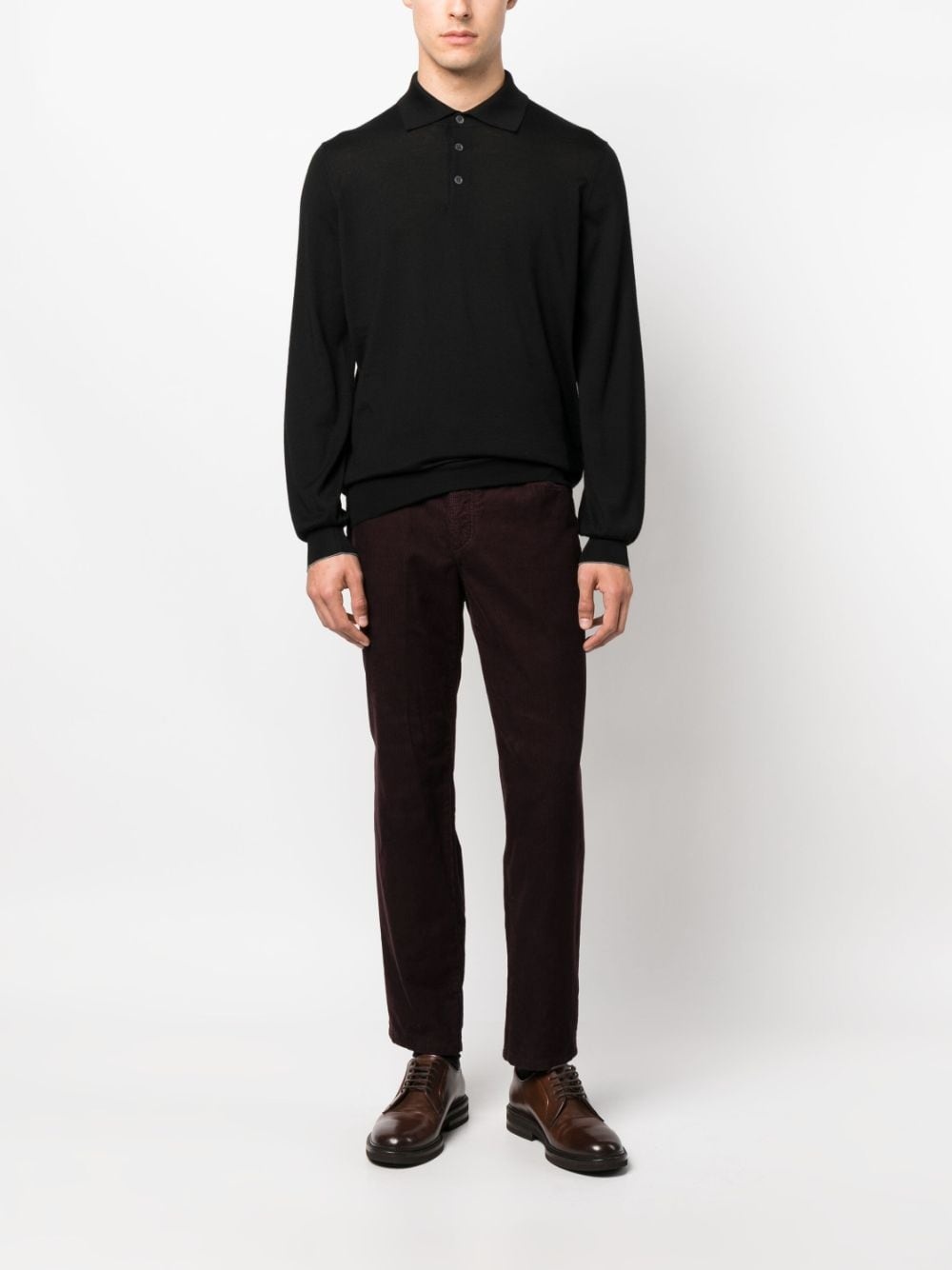 long-sleeve virgin wool polo shirt - 2