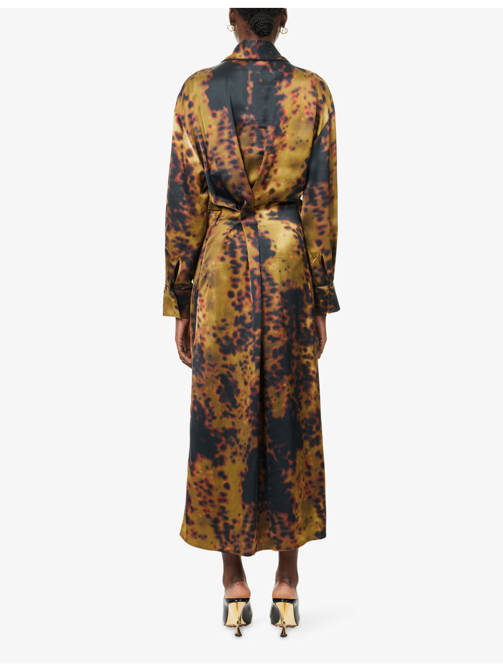 Wrap Shawl-Collar Woven Midi Dress - 4
