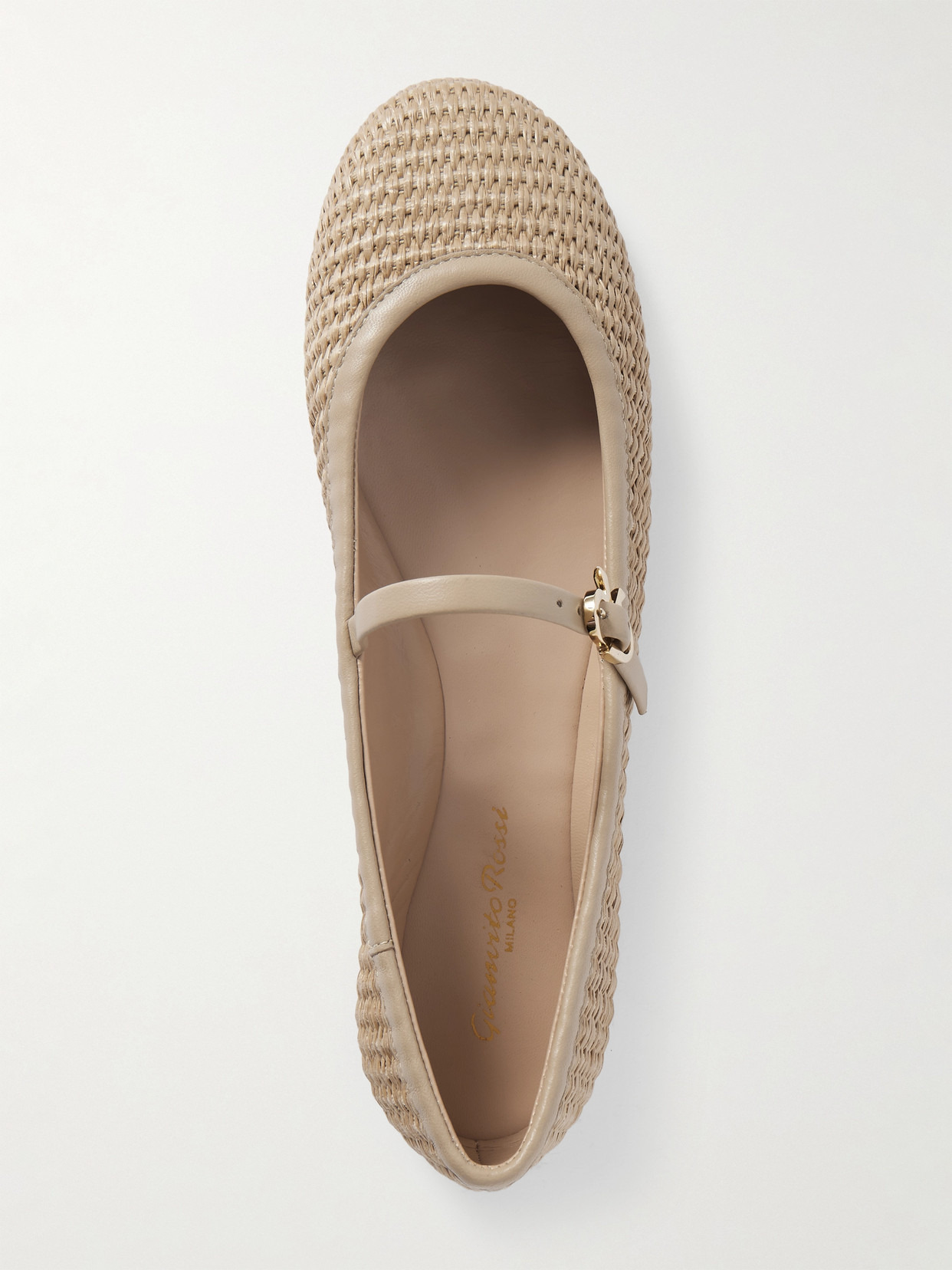 Carla Leather-trimmed Raffia Mary Jane Ballet Flats - 5