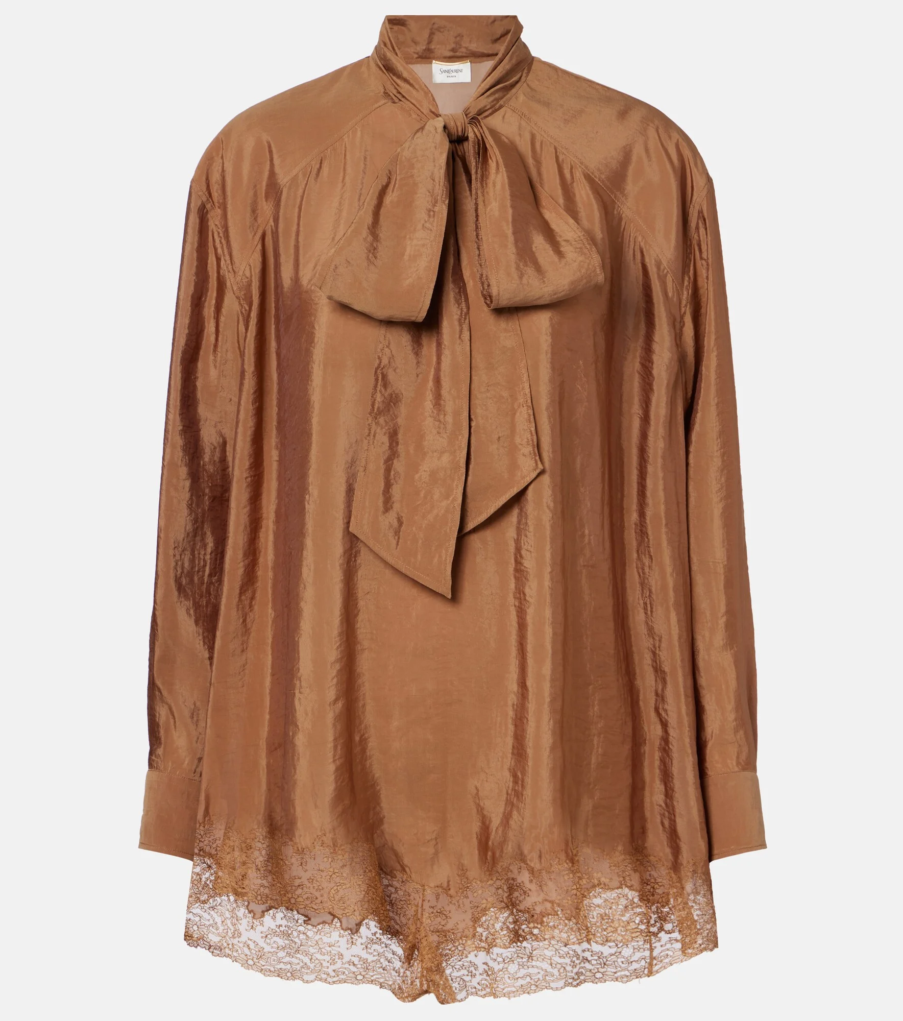 Lace-trimmed tie-neck romper - 1