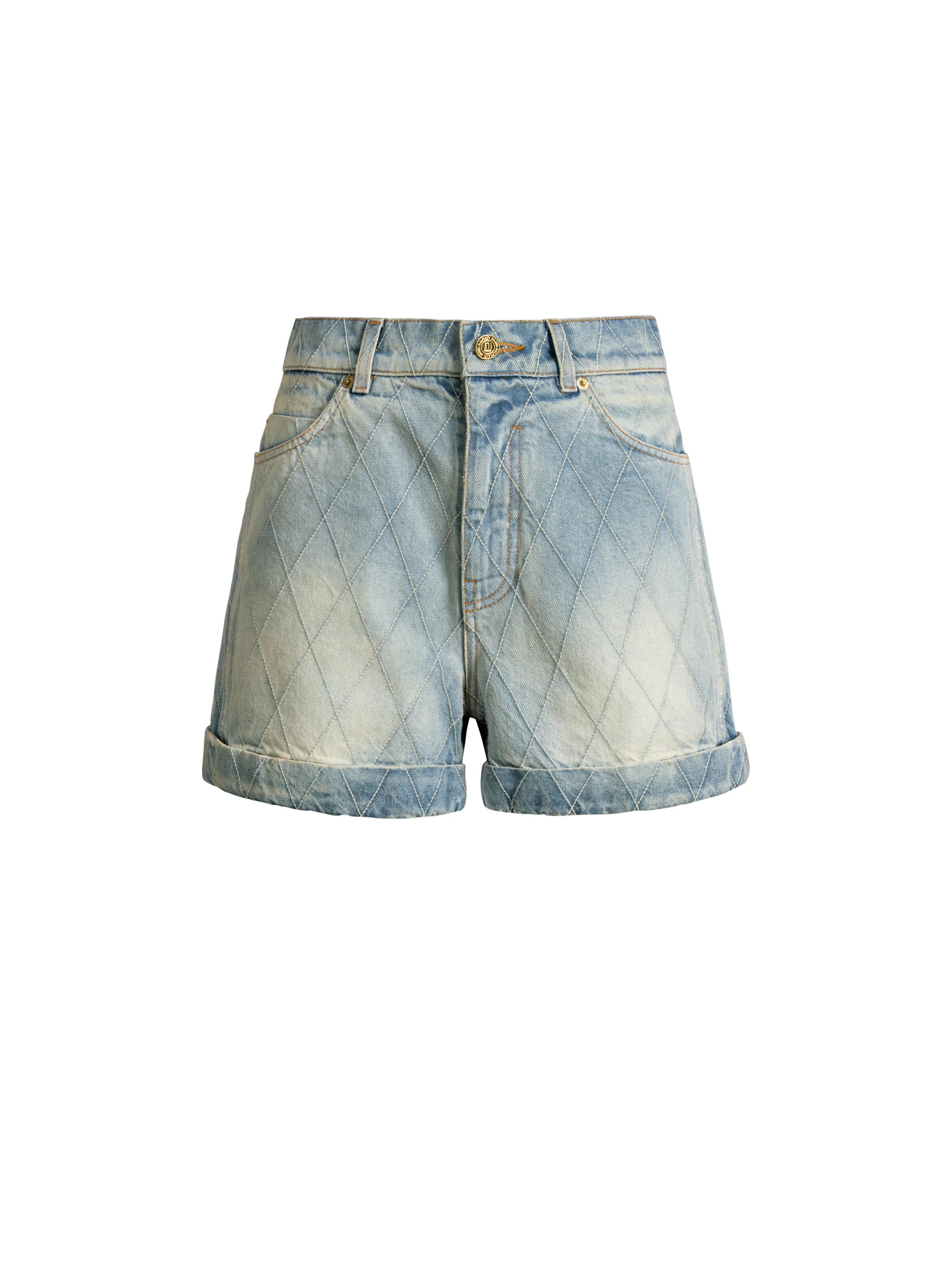 Topstitched denim shorts - 1