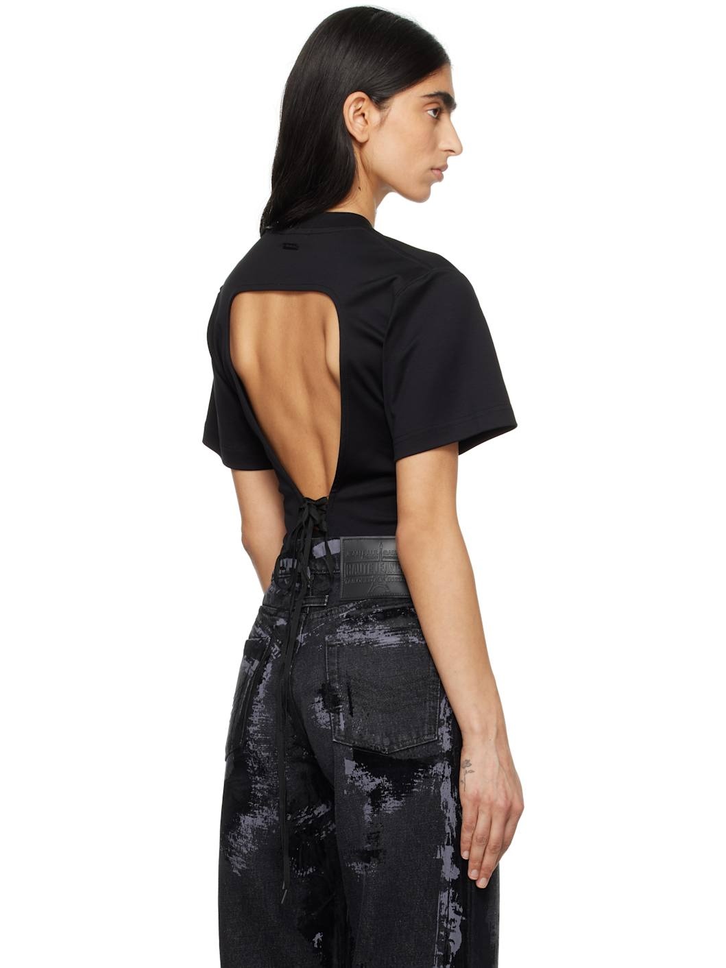 Black Corset Open Back Jersey Bodysuit - 3