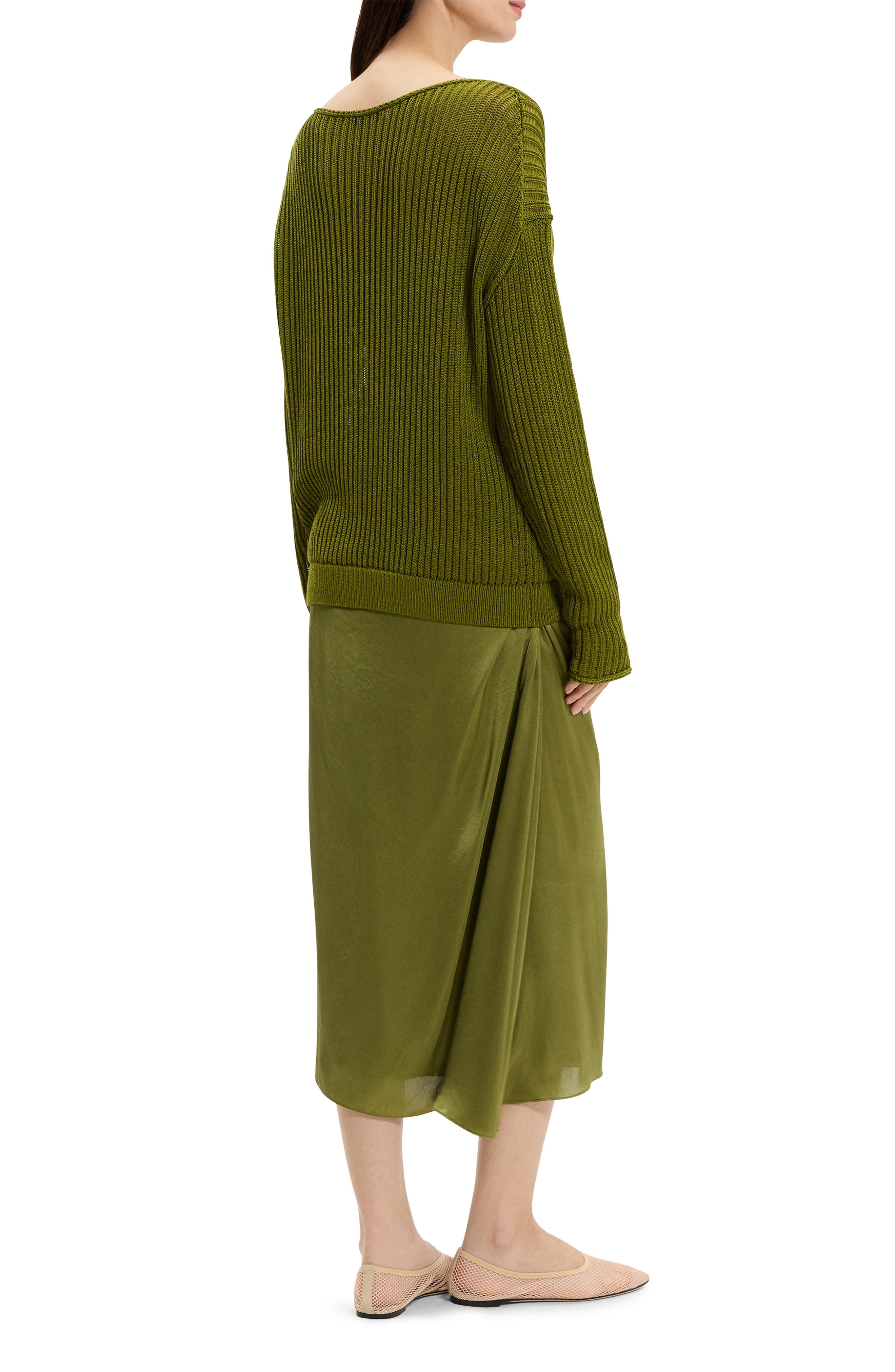 Theory Open Neck Pima Cotton Sweater in Avocado at Nordstrom - 7