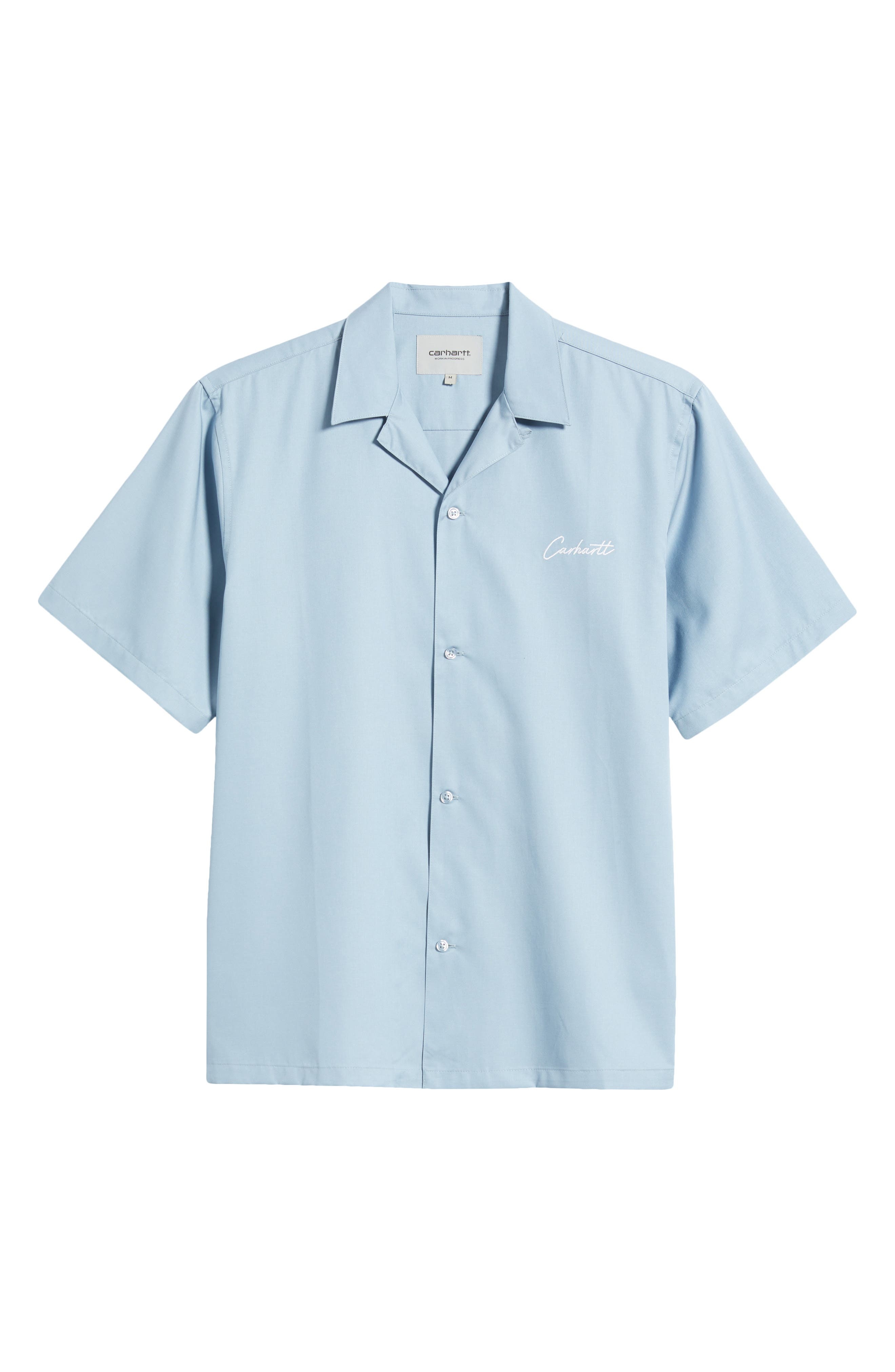 Carhartt Work In Progress Delray Cotton & Lyocell Camp Shirt in Frosted Blue /White at Nordstrom - 6