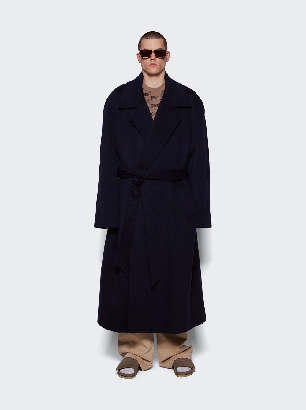 Raglan Long Cashmere Coat Navy Blue - 3