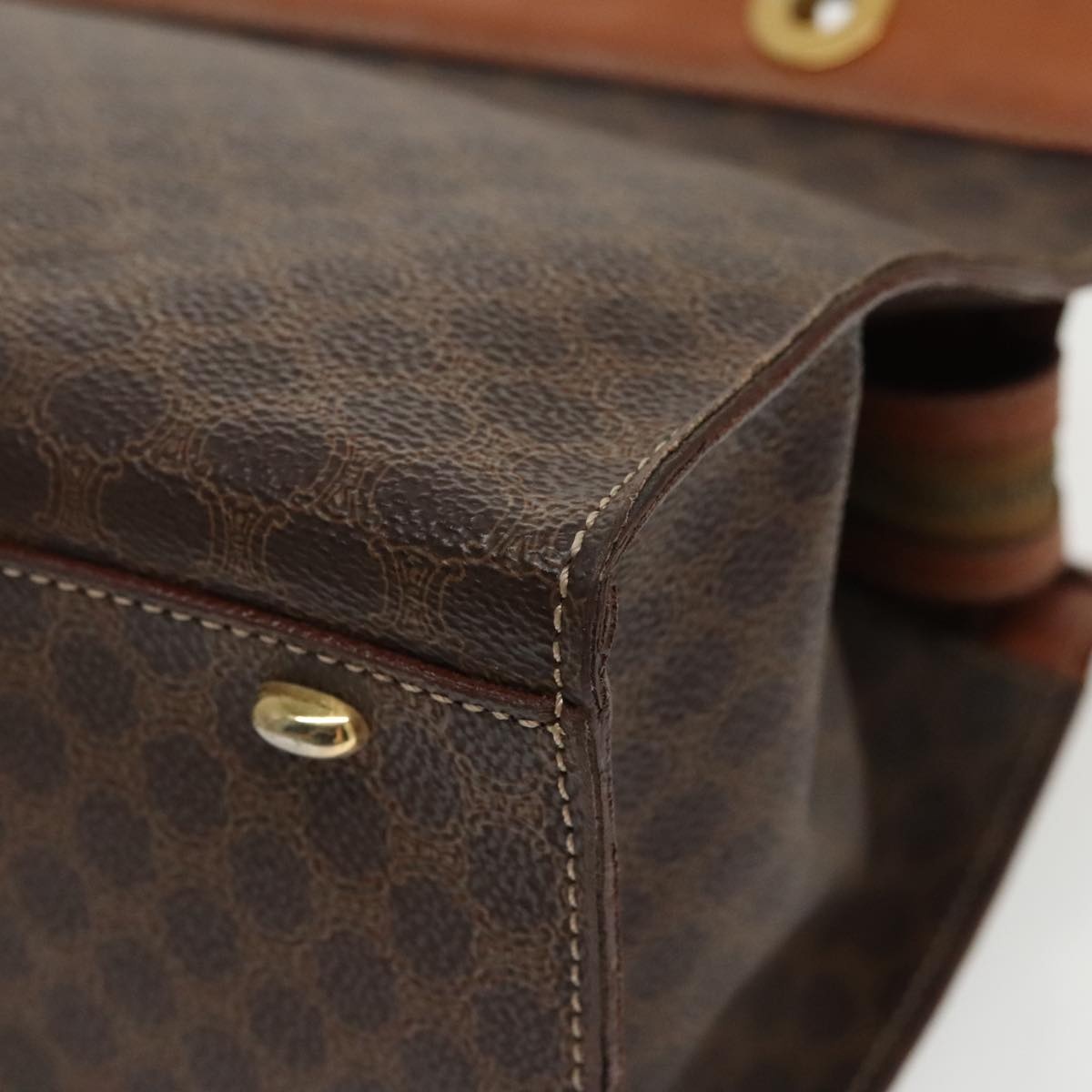 CELINE Macadam Canvas Hand Bag Pvc Leather Brown Gold - 10