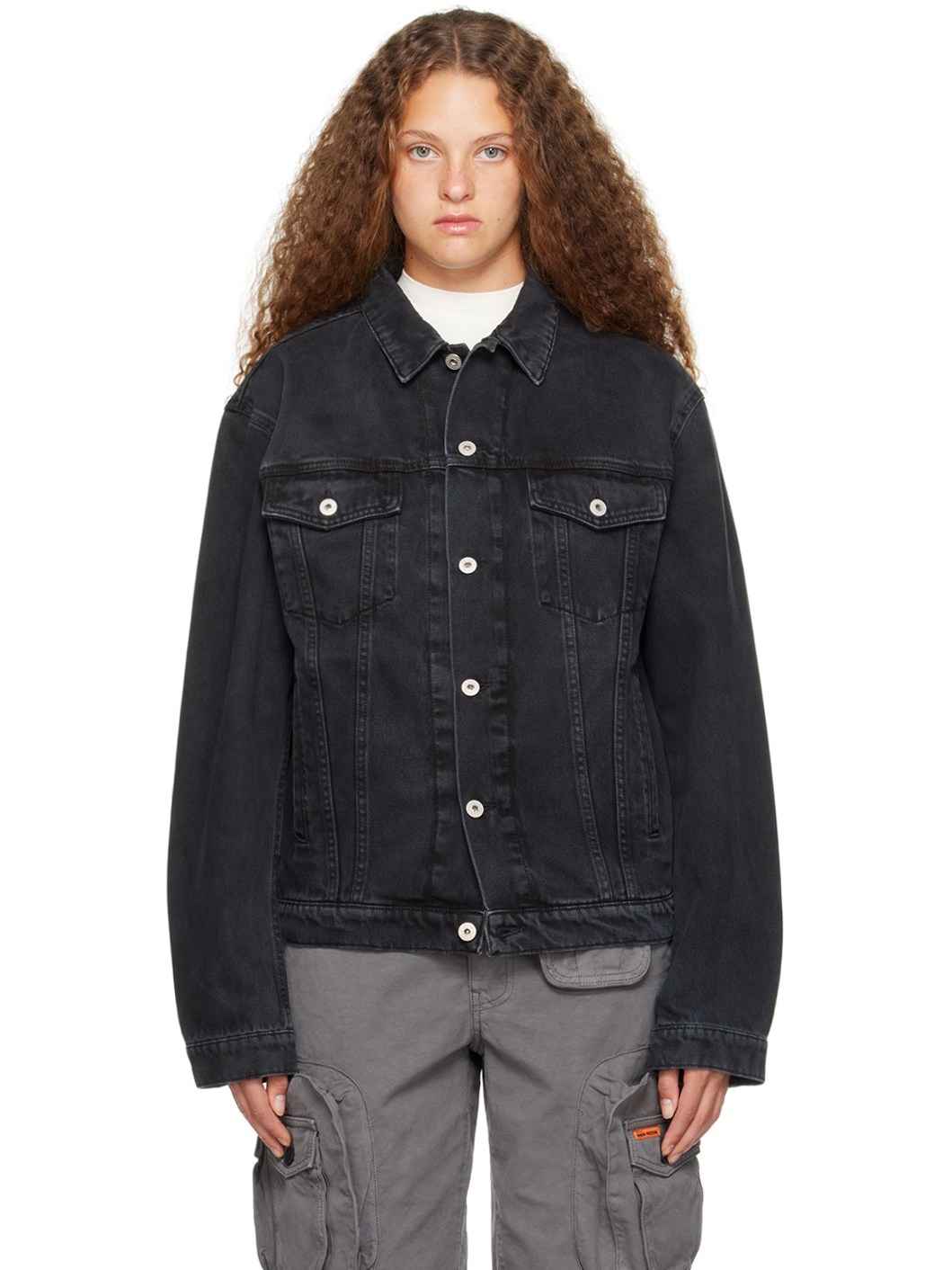 Black Faded Denim Jacket - 1