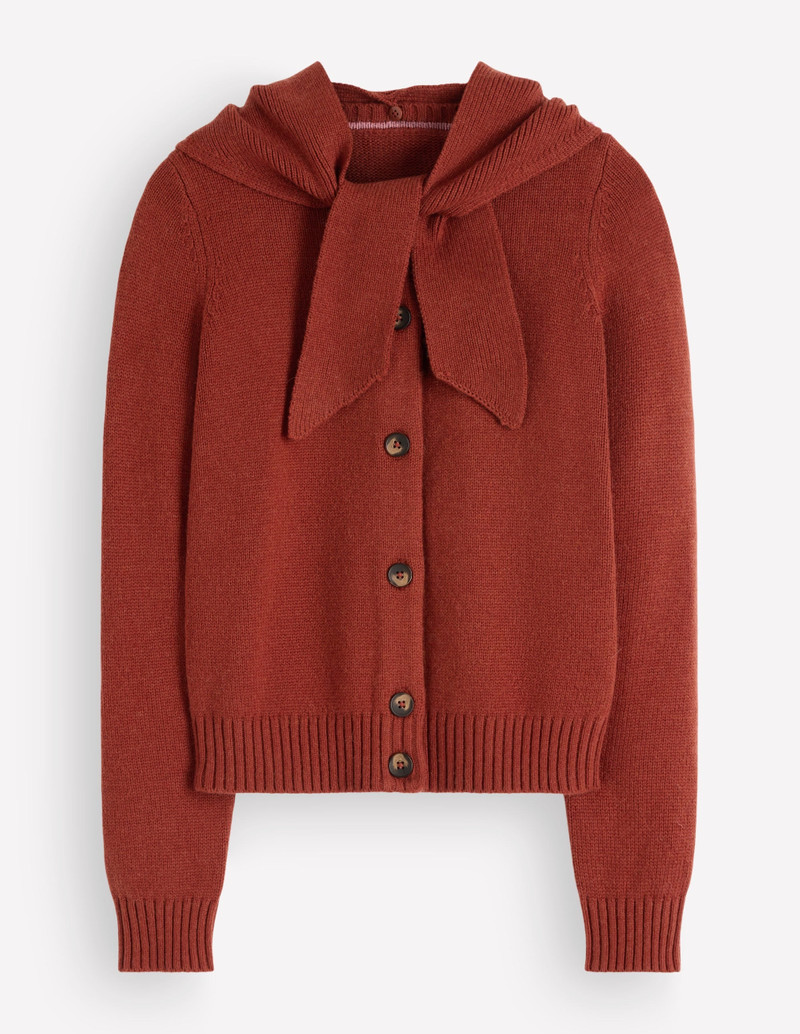 Lydia Tie Neck Knit Cardigan-Burnt Henna - 1