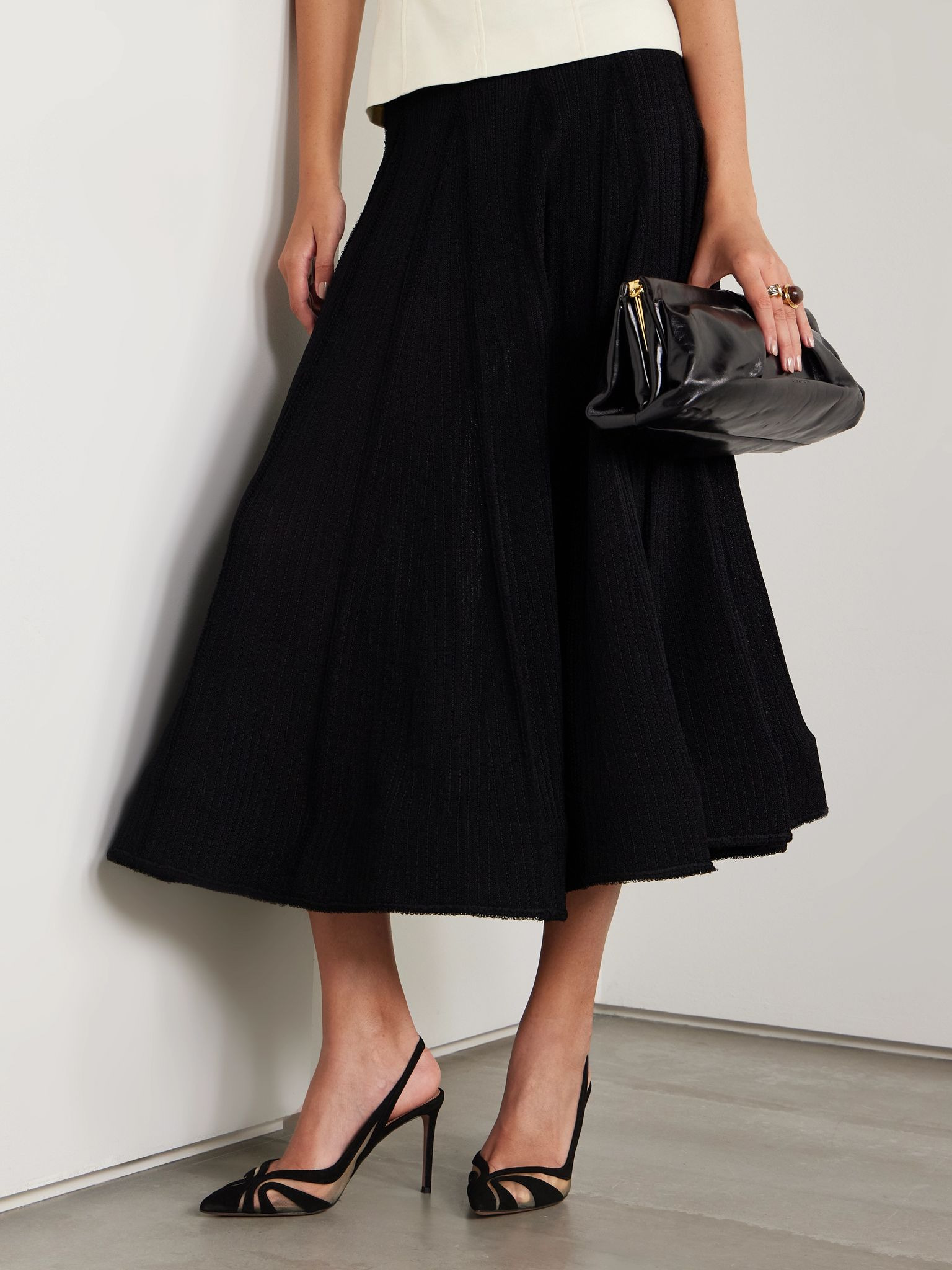 Lune 85 mesh-trimmed suede slingback pumps Black - 2