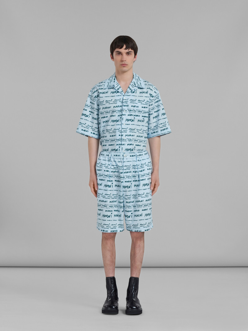 Marni ICE BLUE POPLIN SHORTS WITH MEGA MARNI PRINT outlook