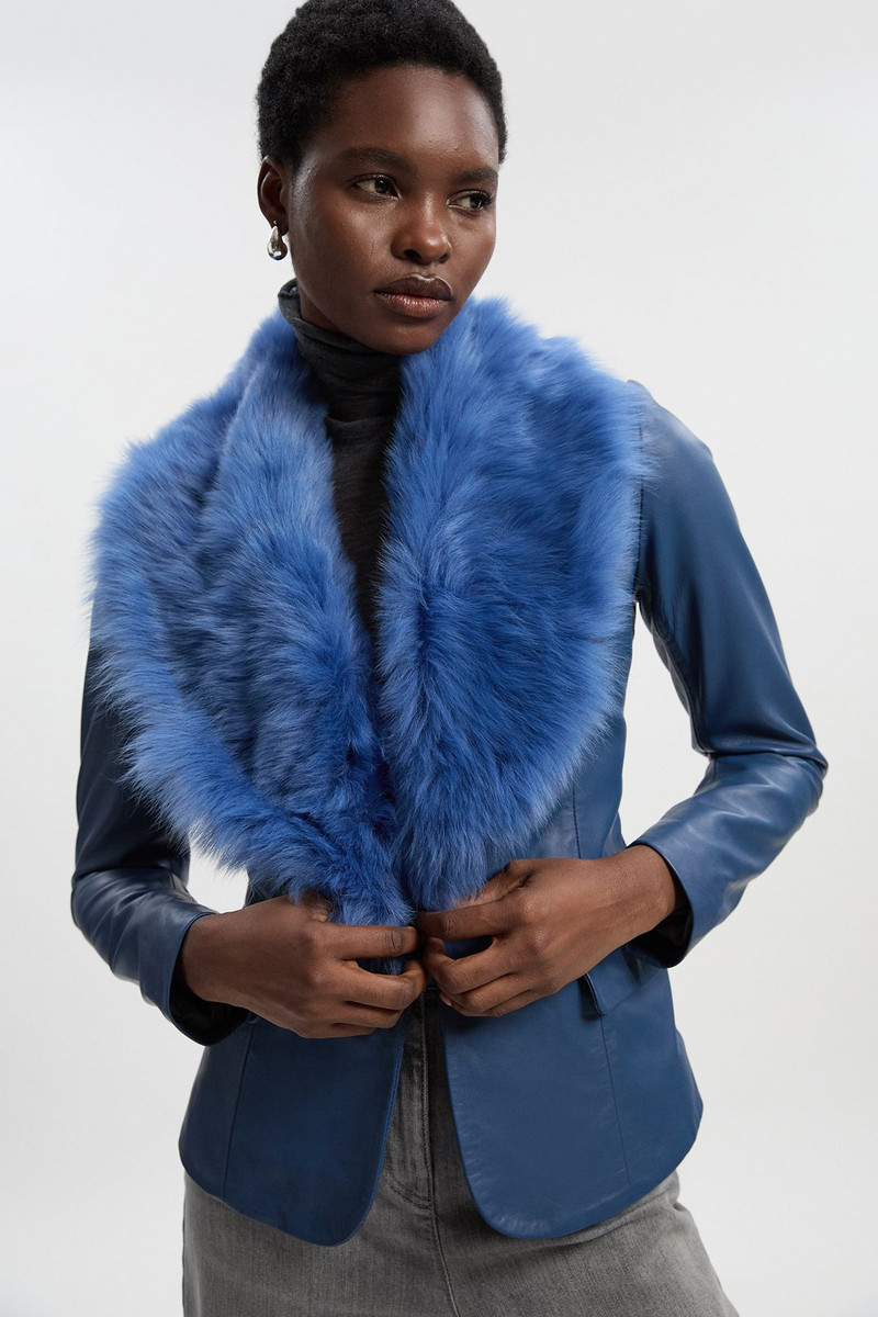 Leather And Shearling Collar Blazer 1
