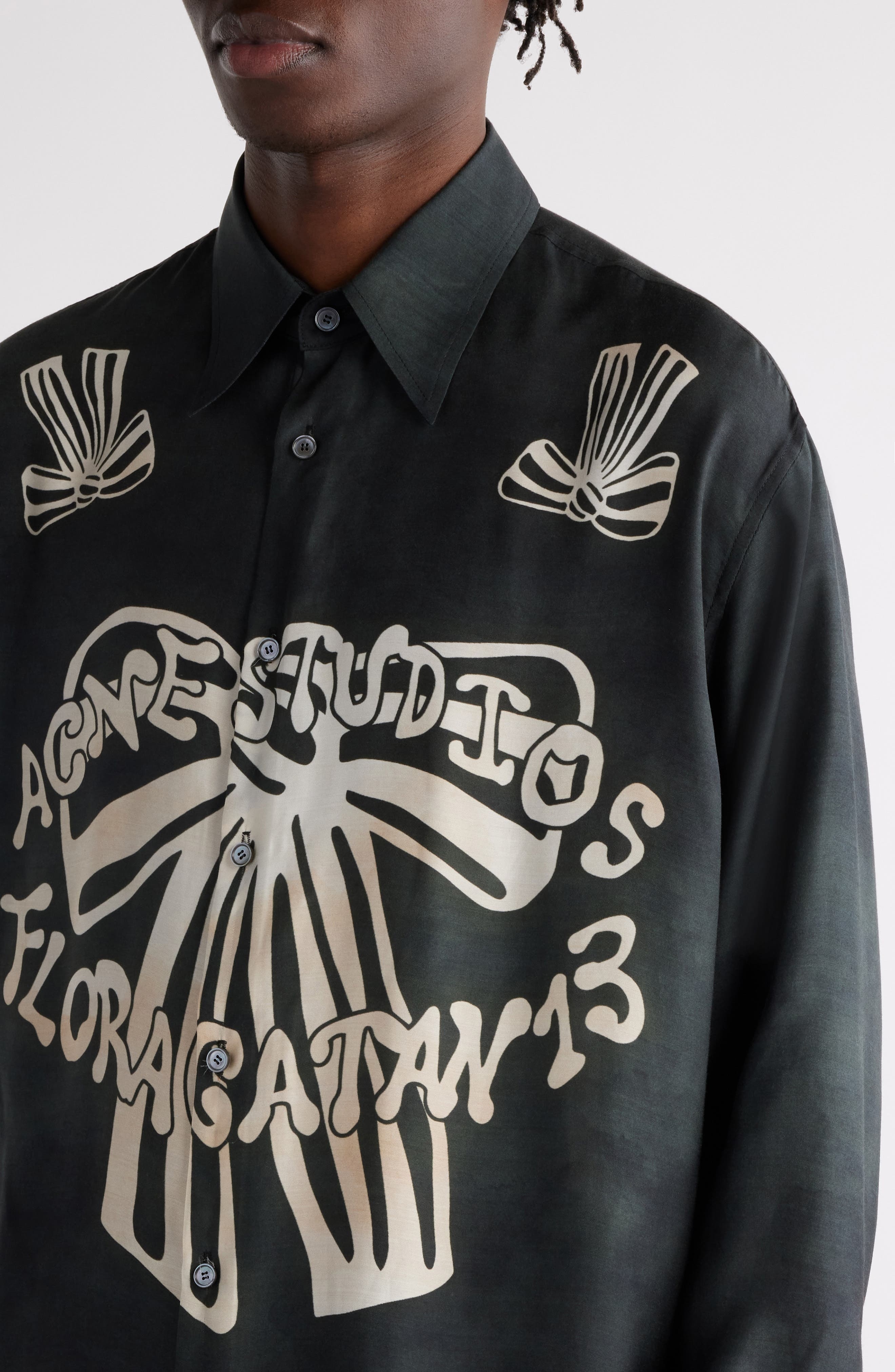 Acne Studios Floragatan 13 Graphic Button-Up Shirt in Black/White at Nordstrom - 5