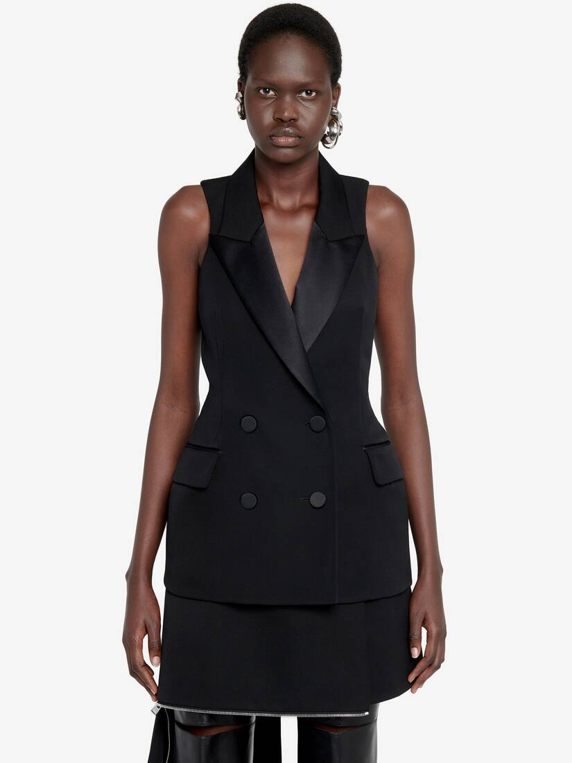 Women's Racerback Sleeveless Double-breasted Jacket in Black - 5