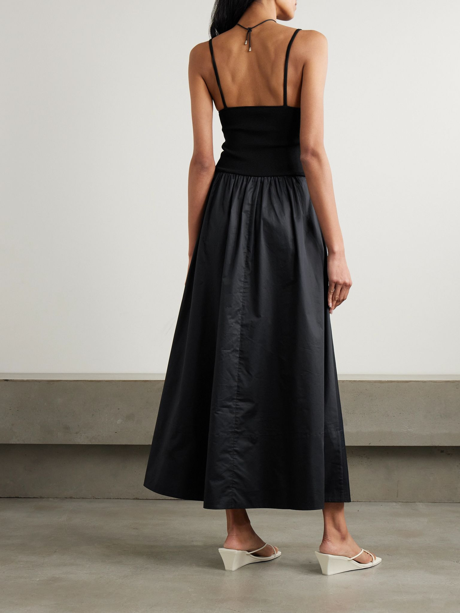 Cutout ribbed-knit and cotton-poplin maxi dress Black - 3