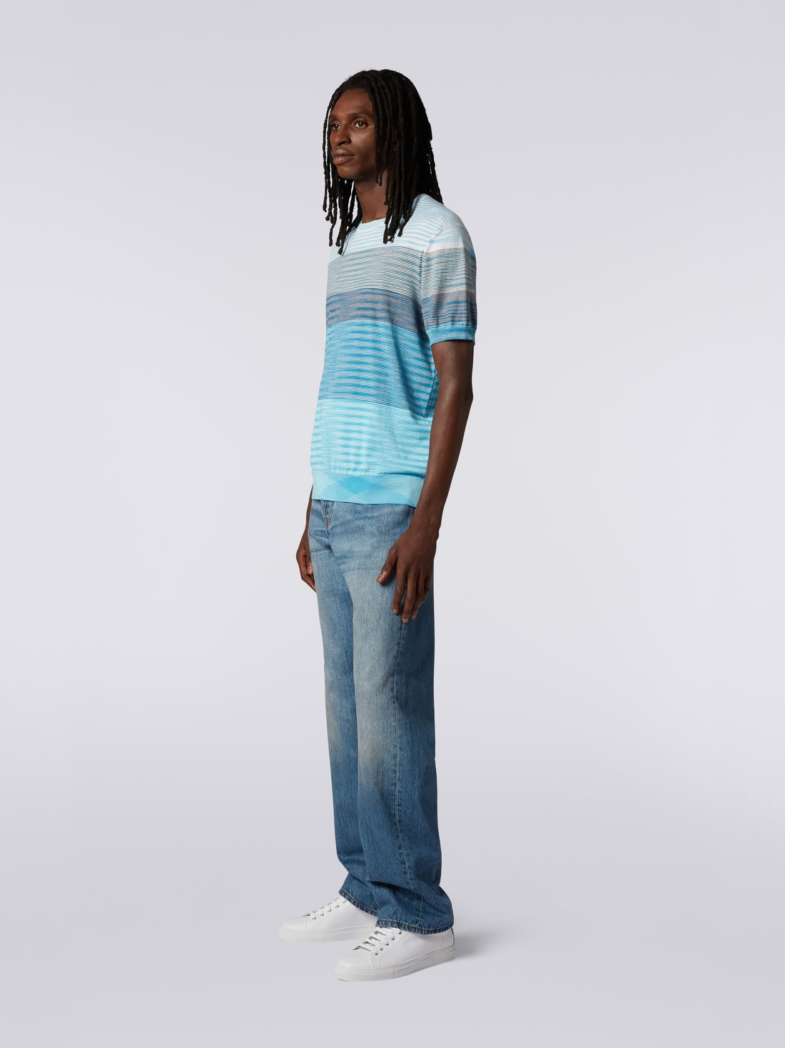 Short-sleeved crew-neck T-shirt in cotton knit with dégradé stripes - 3
