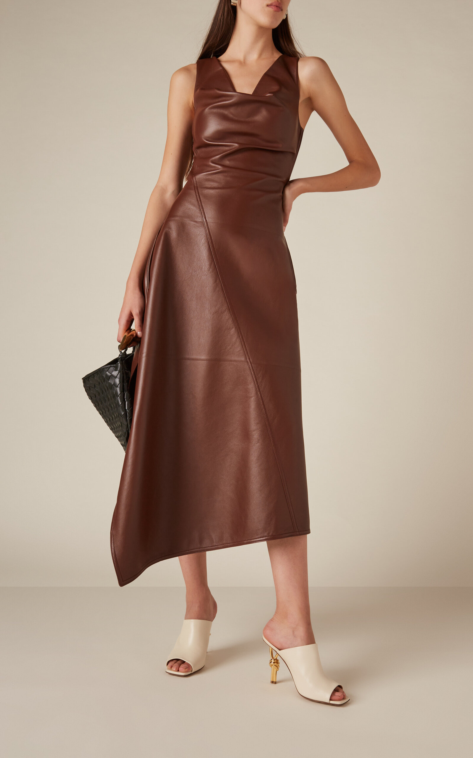 Asymmetric Leather Dress brown - 3