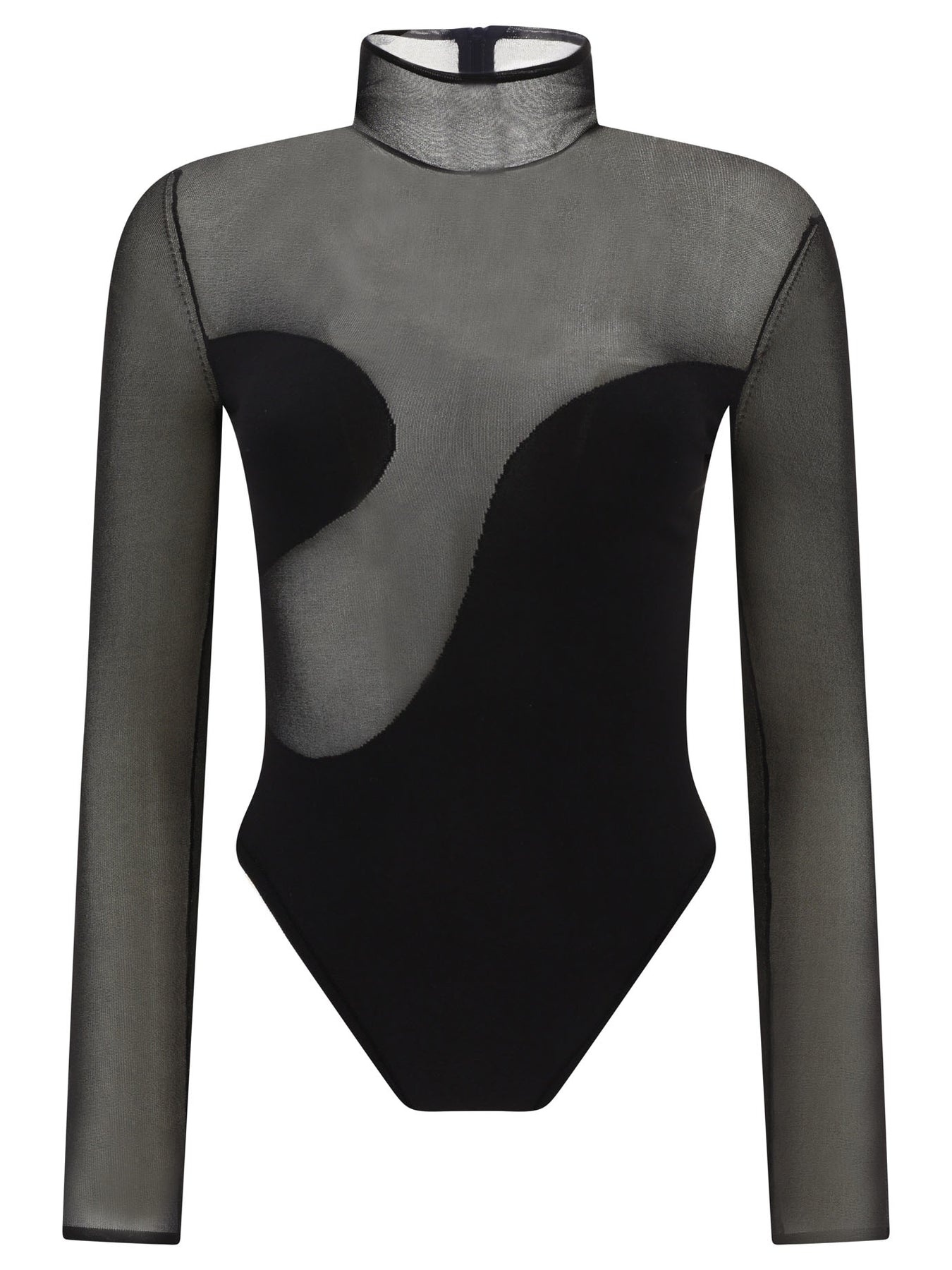 Asymmetric Line Bodysuit Tops Black - 1