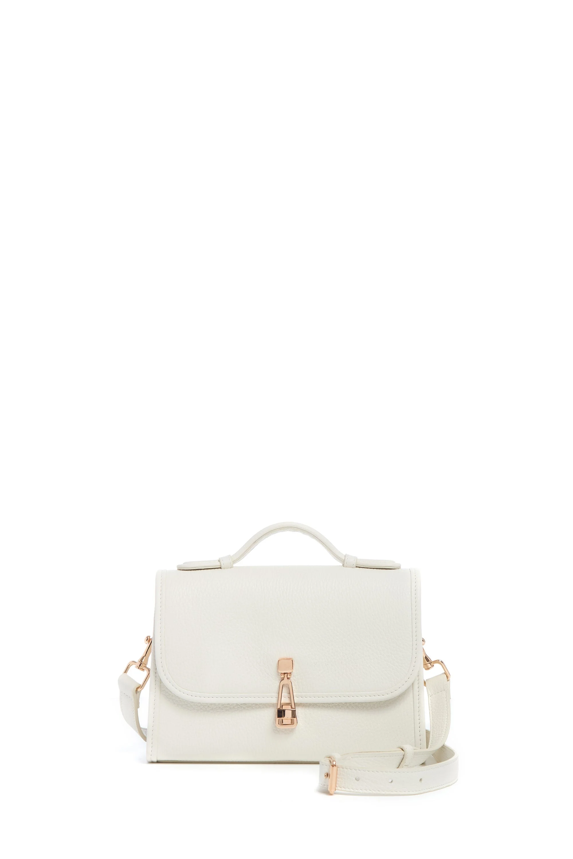 Small Leonora Flap Bag in Ivory Textured Leather - 1