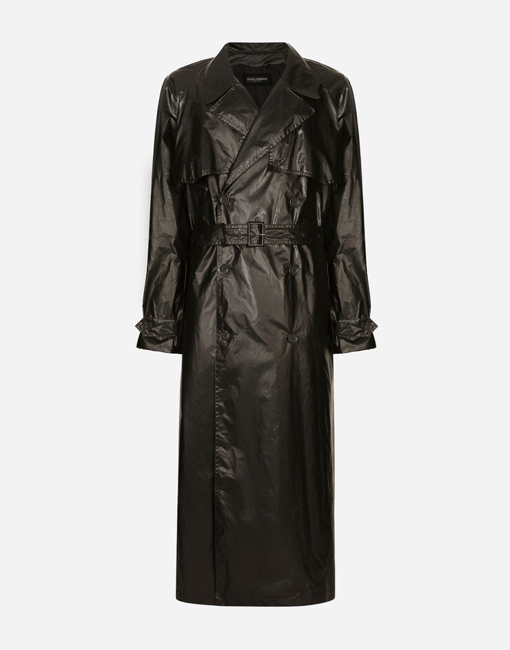 Coated nylon double-breasted trench coat - 1